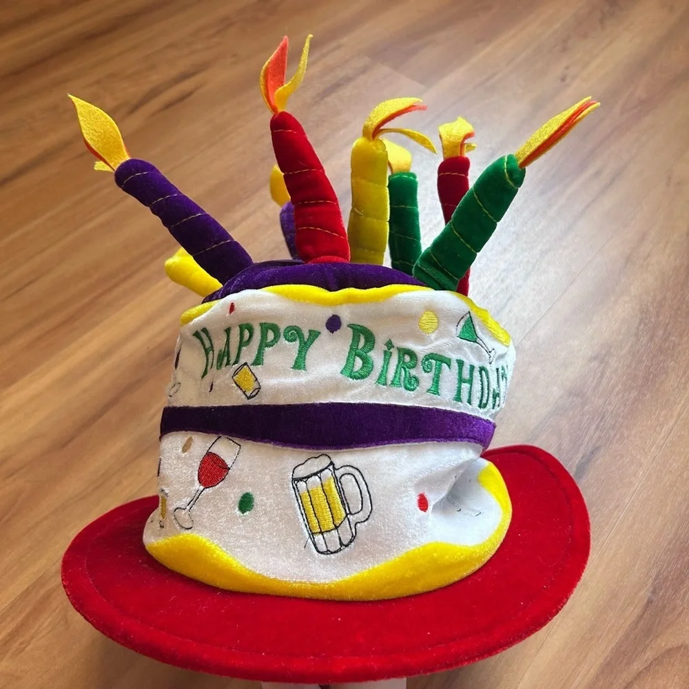 Funny Birthday Cake Hat‎ Adult Party Costume Colorful Candles Adjustable Fun